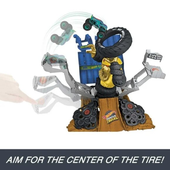 NEW Hot Wheels Monster Trucks Arena Smashers Mega-Wrex Vs Crushzilla Takedown Pl - Picture 13 of 15